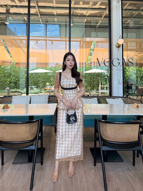 Women Elegant Square Neck Peplum Dress
